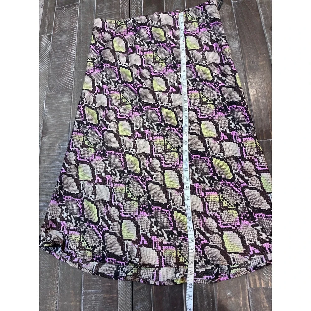 Leith Snake Print Midi A-Line Bold Skirt Pink‎ Yellow Black Brown Women's M